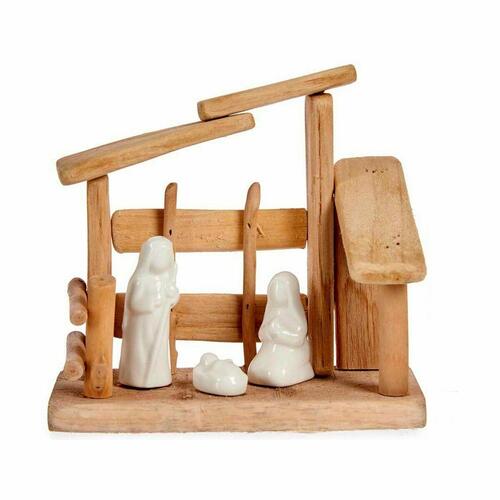 Betlehem dekoration Hvid Natur Træ Keramik 18 x 17 x 8 cm (2 enheder)