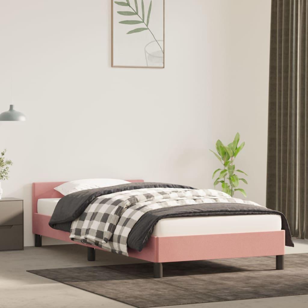 Sengeramme med sengegavl 90x200 cm fløjl lyserød