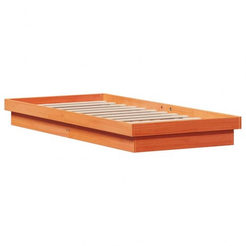 Sengeramme med LED-lys 100×200 cm - massivt fyrretræ, gyldenbrun