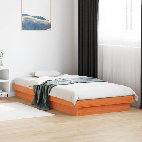 Sengeramme med LED-lys 100×200 cm - massivt fyrretræ, gyldenbrun