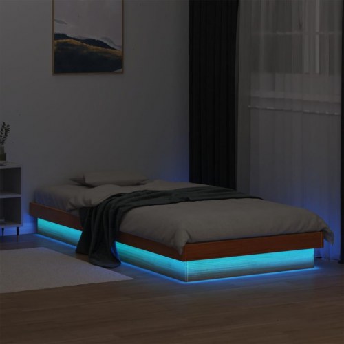 Sengeramme med LED-lys 100×200 cm - massivt fyrretræ, gyldenbrun