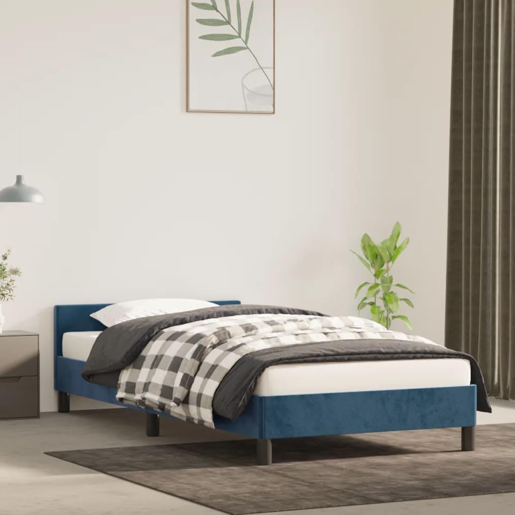 Sengeramme med sengegavl 100x200 cm fløjl mørkeblå