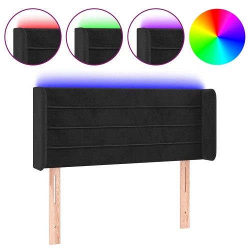Sengegavl med LED-lys i fløjl 103 x 16 x 78/88 cm - sort