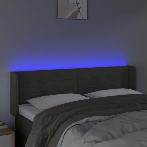 Sengegavl med LED-lys i fløjl 147 x 16 x 78/88 cm - mørkegrå