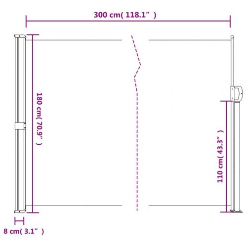 Sidemarkise 180 × 300 cm - sammenrullelig, brun