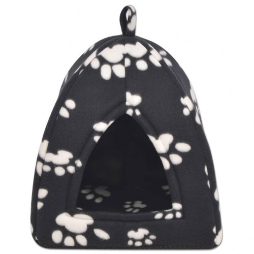 Katteseng L - sort/hvid fleece med poteprint
