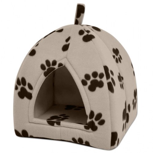 Katteseng str. L - beige fleece med poteprint
