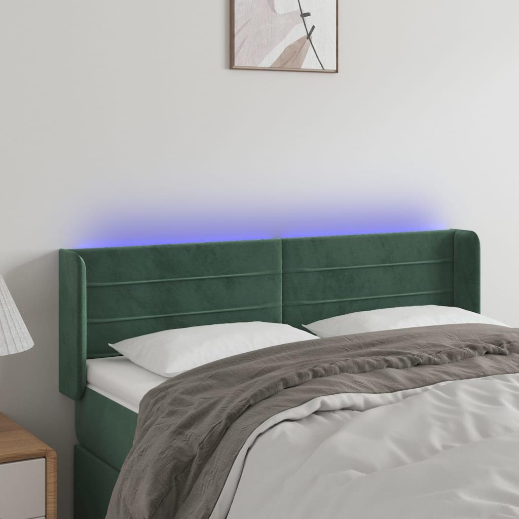Sengegavl Med LED-Lys Fløjl - Mørkegrøn / 147 x 16 x 78/88 cm