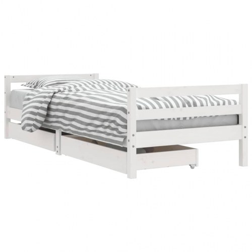 Sengeramme til juniorseng med skuffer 80×200 cm - massivt fyr, hvid