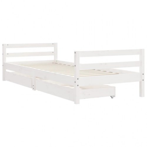 Sengeramme til juniorseng med skuffer 80×200 cm - massivt fyr, hvid