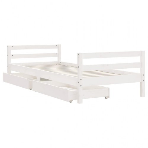 Sengeramme til juniorseng med skuffer 80×200 cm - massivt fyr, hvid