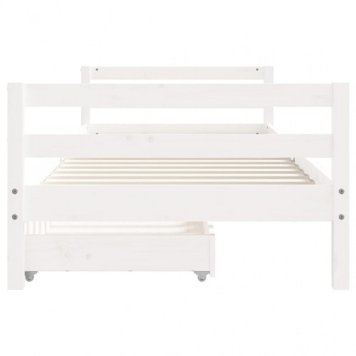 Sengeramme til juniorseng med skuffer 80×200 cm - massivt fyr, hvid