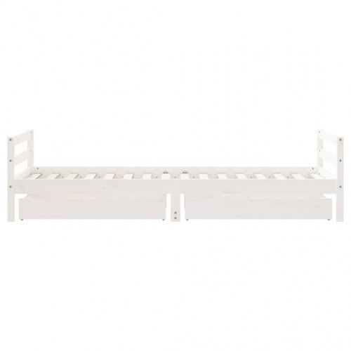 Sengeramme til juniorseng med skuffer 80×200 cm - massivt fyr, hvid