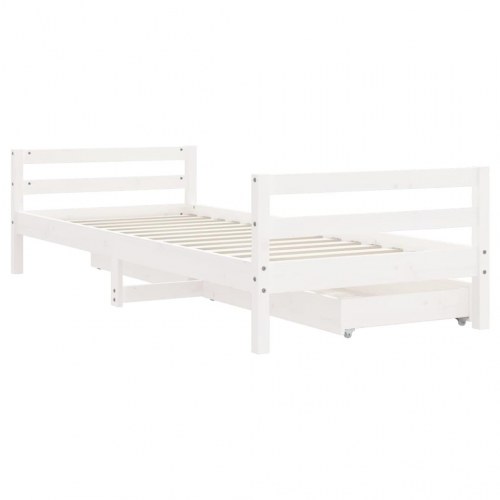 Sengeramme til juniorseng med skuffer 80×200 cm - massivt fyr, hvid