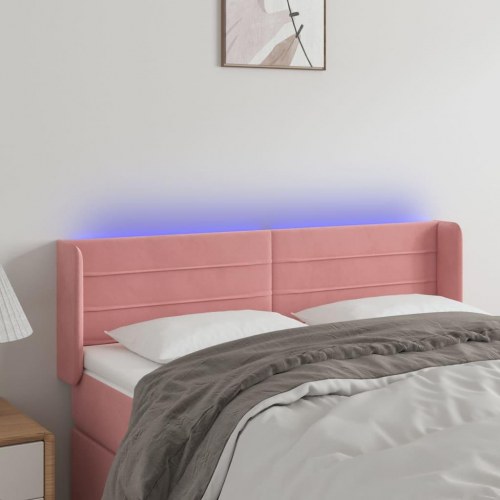 Sengegavl med LED-lys 147 x 16 x 78/88 cm fløjl - lyserød