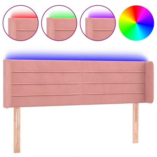 Sengegavl med LED-lys 147 x 16 x 78/88 cm fløjl - lyserød