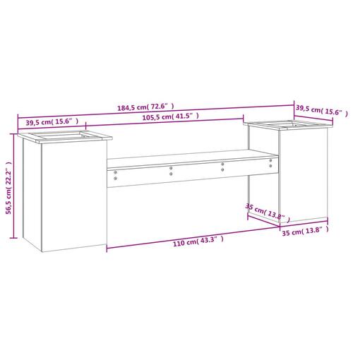 Bænk med plantekasser 184,5x39,5x56,5 cm massivt fyrretræ sort