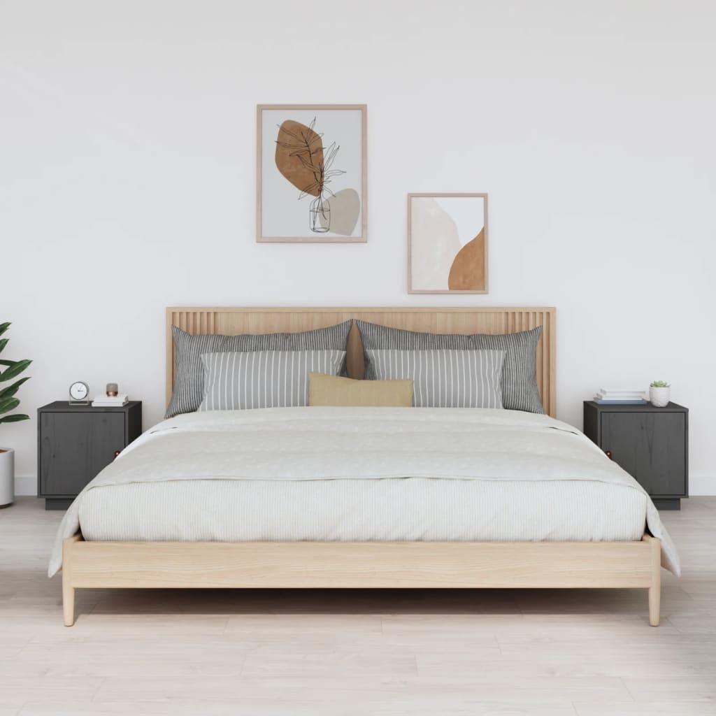 Sengeborde 2 stk. 40x34x45 cm massivt fyrretræ grå billede