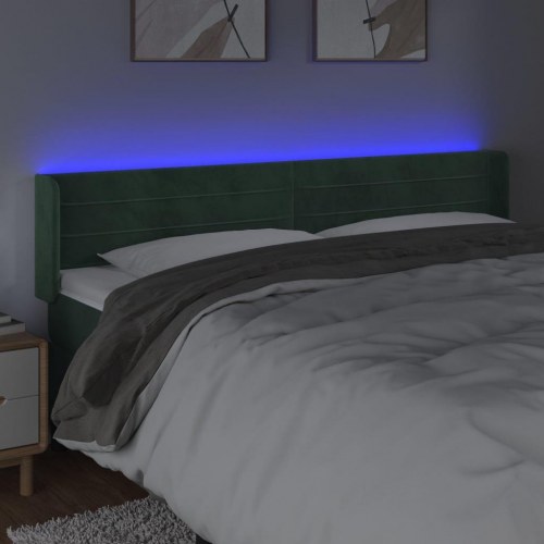 Sengegavl med LED-lys i fløjl - mørkegrøn, 163 x 16 x 78/88 cm