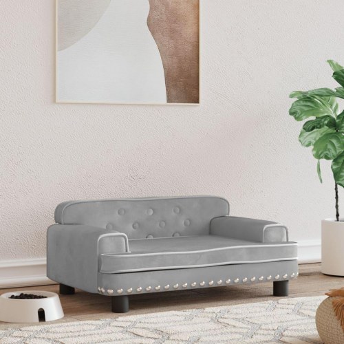 Hundeseng i velour - 70 × 45 × 30 cm, lysegrå