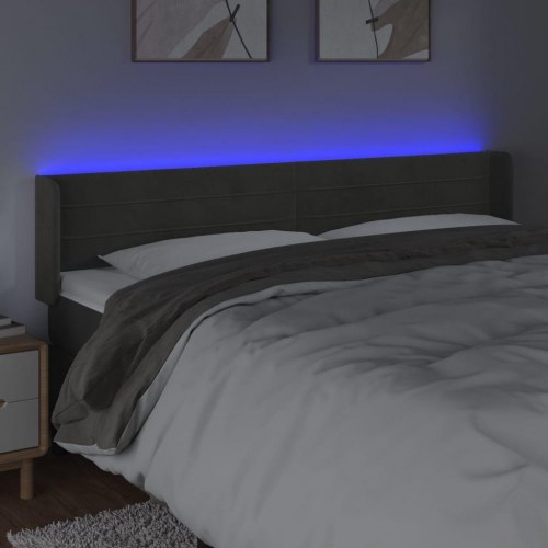 Sengegavl med LED-lys i fløjl 203 x 16 x 78/88 cm - mørkegrå