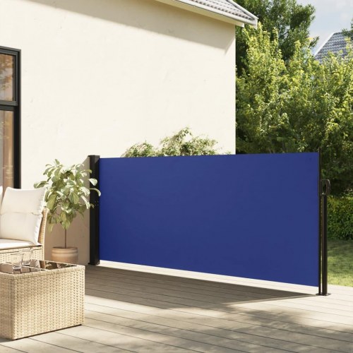 Sidemarkise 140 × 500 cm - sammenrullelig, blå