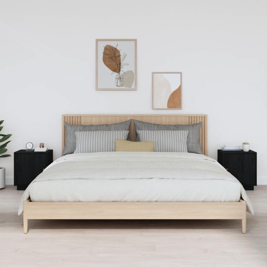 Sengeborde 2 stk. 40x34x45 cm massivt fyrretræ sort billede