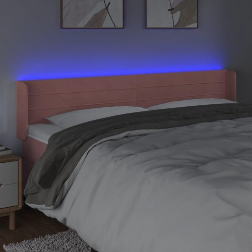 Sengegavl med LED-lys i fløjl - lyserød, 203 x 16 x 78/88 cm