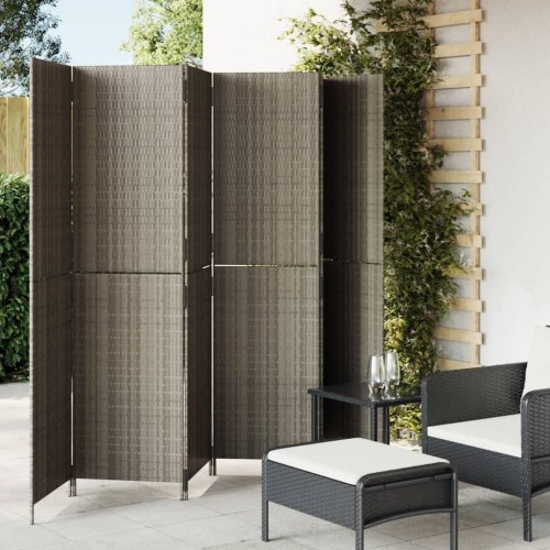 Rumdeler i polyrattan - 6 paneler, grå