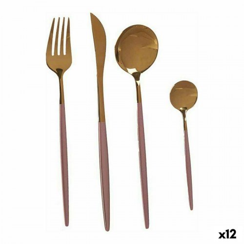 Bestik Sæt Kinvara BST-CT022 Pink Gylden Rustfrit stål 16 x 5 x 24,5 cm (12 enheder)
