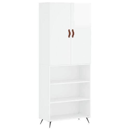 Højskab 69,5x34x180 cm konstrueret træ hvid højglans