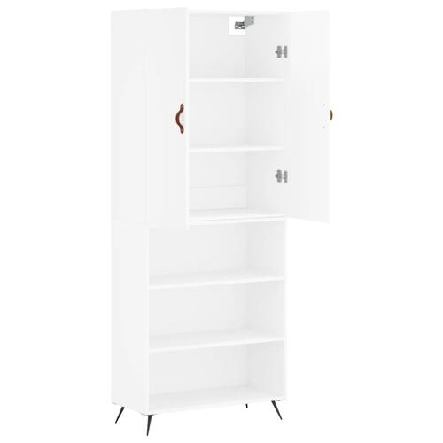 Højskab 69,5x34x180 cm konstrueret træ hvid højglans