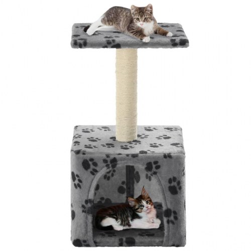 Kradsetræ til katte 55 cm - grå med poteprint og sisalstolpe