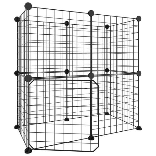 12-panels kæledyrsindhegning med låge 35x35 cm stål sort