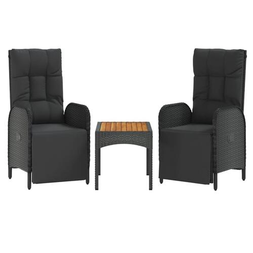 Havestole med lænefunktion 2 stk. med bord polyrattan sort