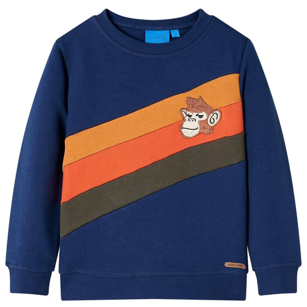Sweatshirt til børn - str. 116, marineblå med abe-motiv