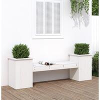 Bænk med plantekasser 184,5x39,5x56,5 cm massivt fyrretræ hvid