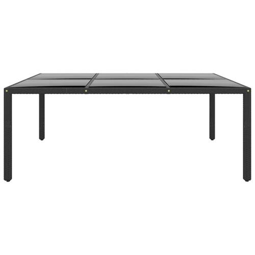 Havebord 200x150x75 cm hærdet glas og polyrattan sort