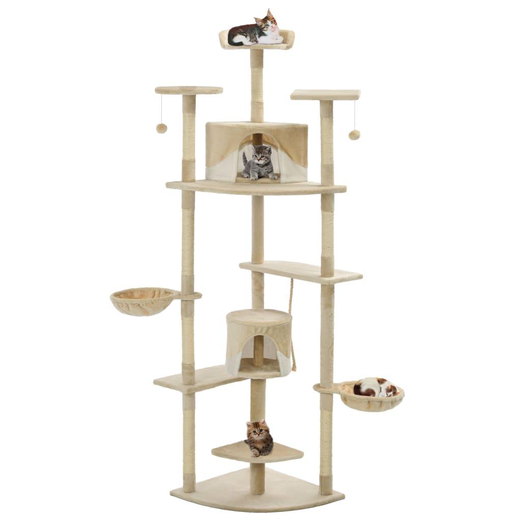 Kattetræ med sisalkradsestolper 203 cm beige og hvid