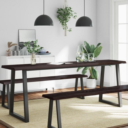 Bordplade 200x50x(2-4) cm naturlig kant behandlet træ mørkebrun