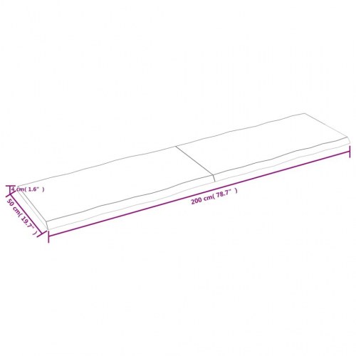 Bordplade 200x50x(2-4) cm naturlig kant behandlet træ mørkebrun