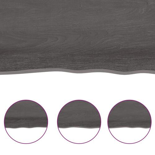 Bordplade 180x50x(2-6) cm naturlig kant behandlet træ mørkebrun