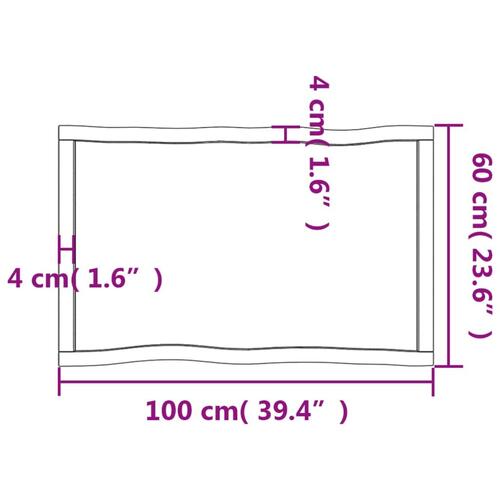 Bordplade 100x60x(2-4)cm naturlig kant ubehandlet massivt træ