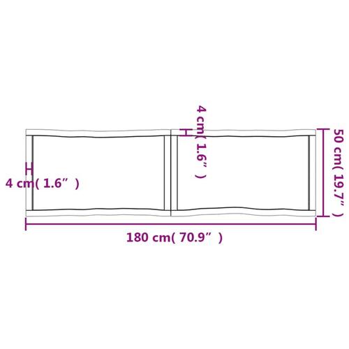 Bordplade 180x50x(2-6) cm naturlig kant behandlet træ mørkebrun