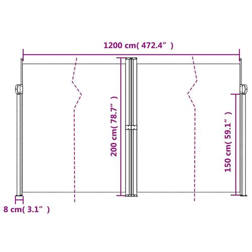 Sammenrullelig sidemarkise 200x1200 cm sort