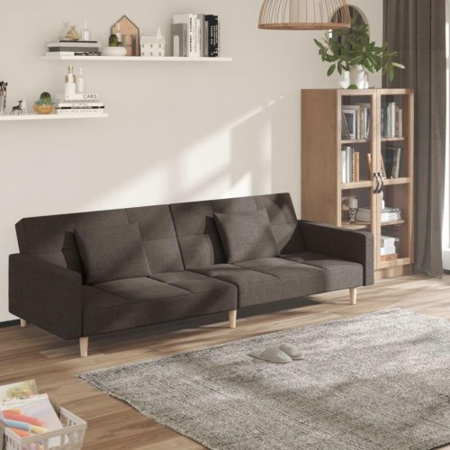 2-personers sovesofa med 2 puder stof brun