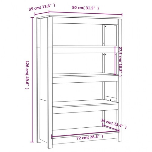 Bogreol 80x35x126 cm massivt fyrretræ