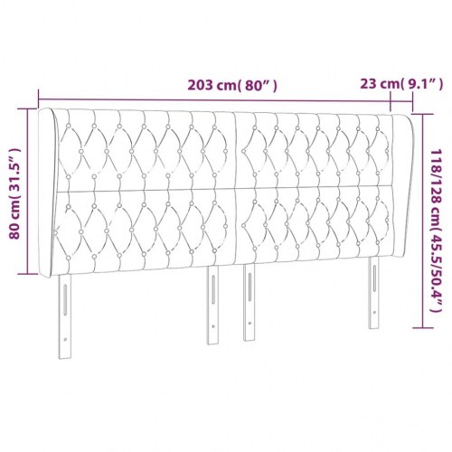 Sengegavl med kanter 203 x 23 x 118/128 cm - cremefarvet