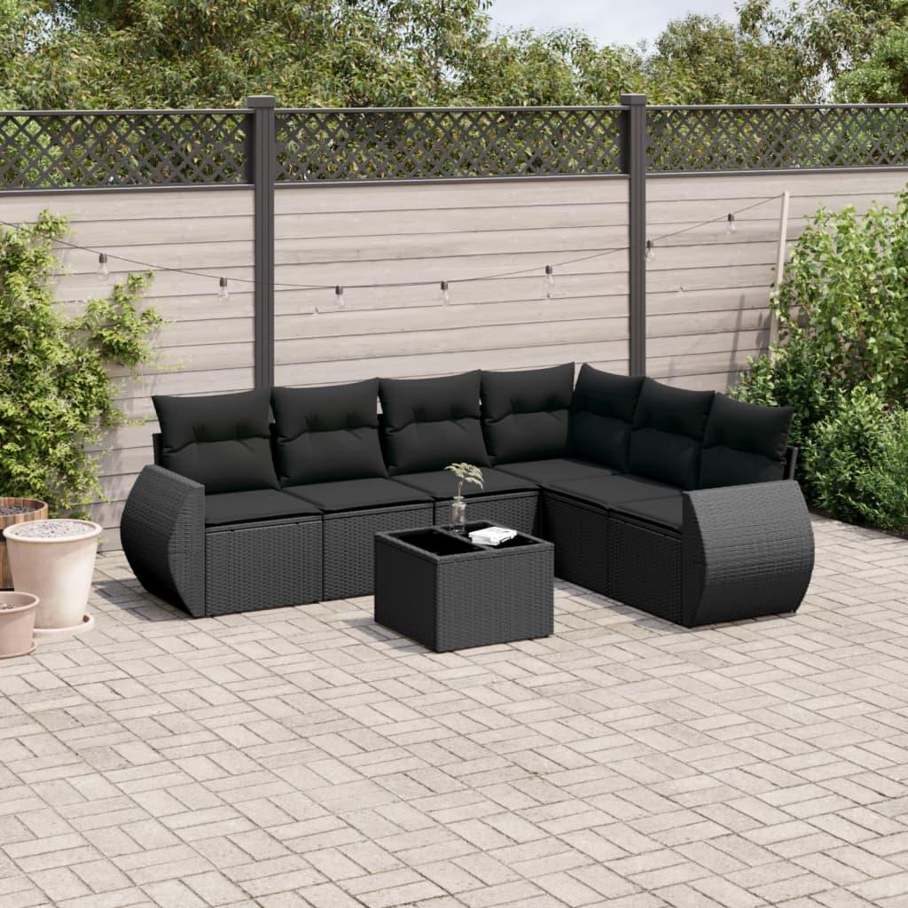Sofaesæt Til Haven 7 Dele Med Hynder Polyrattan - Sort / Med bord