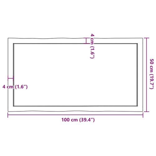 Bordplade 100x50x(2-4)cm naturlig kant ubehandlet massivt træ